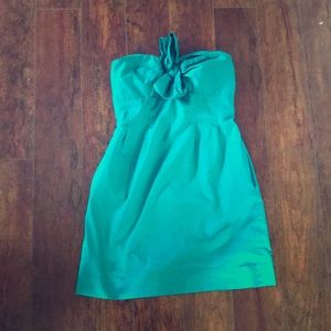 Teal, strapless cocktail dress